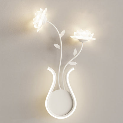 Art Deco Iron Rose Flower Glass Shade LED Wall Sconce Lamp