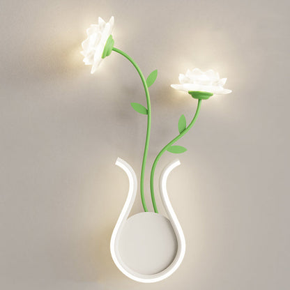 Art Deco Iron Rose Flower Glass Shade LED Wall Sconce Lamp