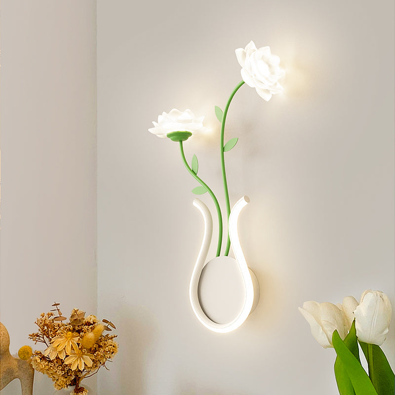 Art Deco Iron Rose Flower Glass Shade LED Wall Sconce Lamp