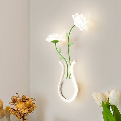 Art Deco Iron Rose Flower Glass Shade LED Wall Sconce Lamp