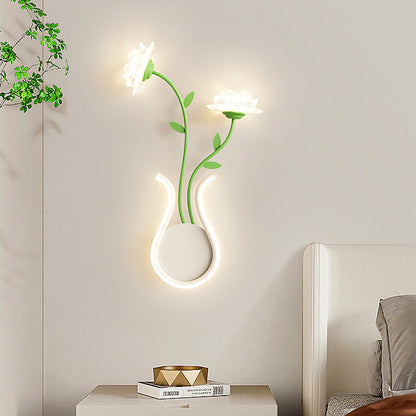 Art Deco Iron Rose Flower Glass Shade LED Wall Sconce Lamp