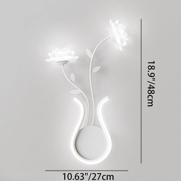 Art Deco Iron Rose Flower Glass Shade LED Wall Sconce Lamp