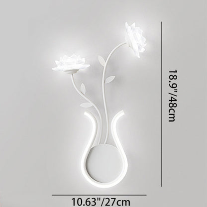 Art Deco Iron Rose Flower Glass Shade LED Wall Sconce Lamp