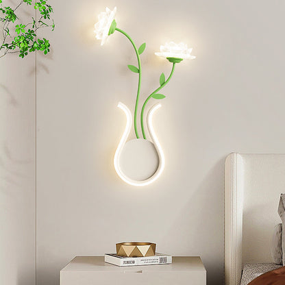 Art Deco Iron Rose Flower Glass Shade LED Wall Sconce Lamp