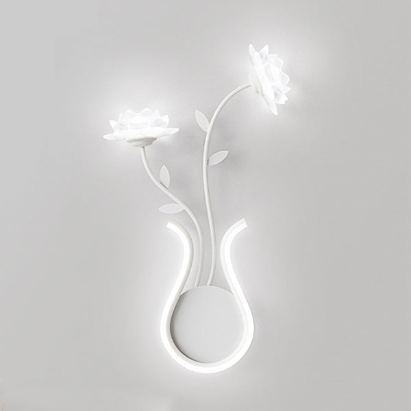 Art Deco Iron Rose Flower Glass Shade LED Wall Sconce Lamp