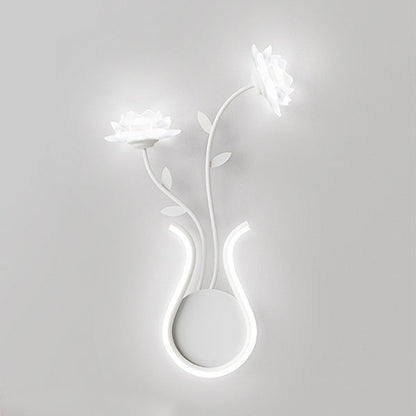 Art Deco Iron Rose Flower Glass Shade LED Wall Sconce Lamp