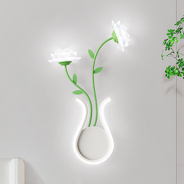 Art Deco Iron Rose Flower Glass Shade LED Wall Sconce Lamp