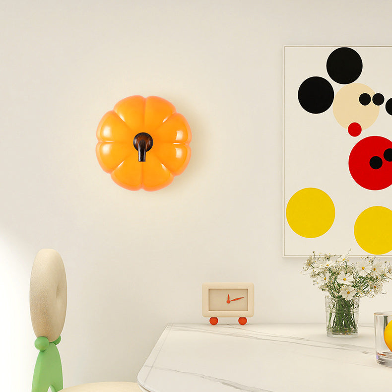 Simulation Pumpkin Glass Iron 1-Light Wall Sconce Lamp