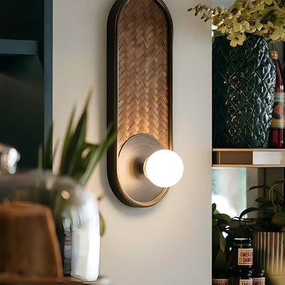 Traditional Oval Solid Wood Glass 1-Light Wall Sconce Lamp
