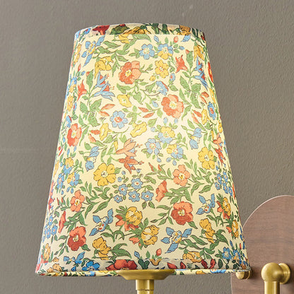 Copper Wood Fabric Round Shade 1-Light Wall Sconce Lamp