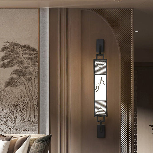 Chinese Marble Rectangular Shade LED Wall Sconce Lamp