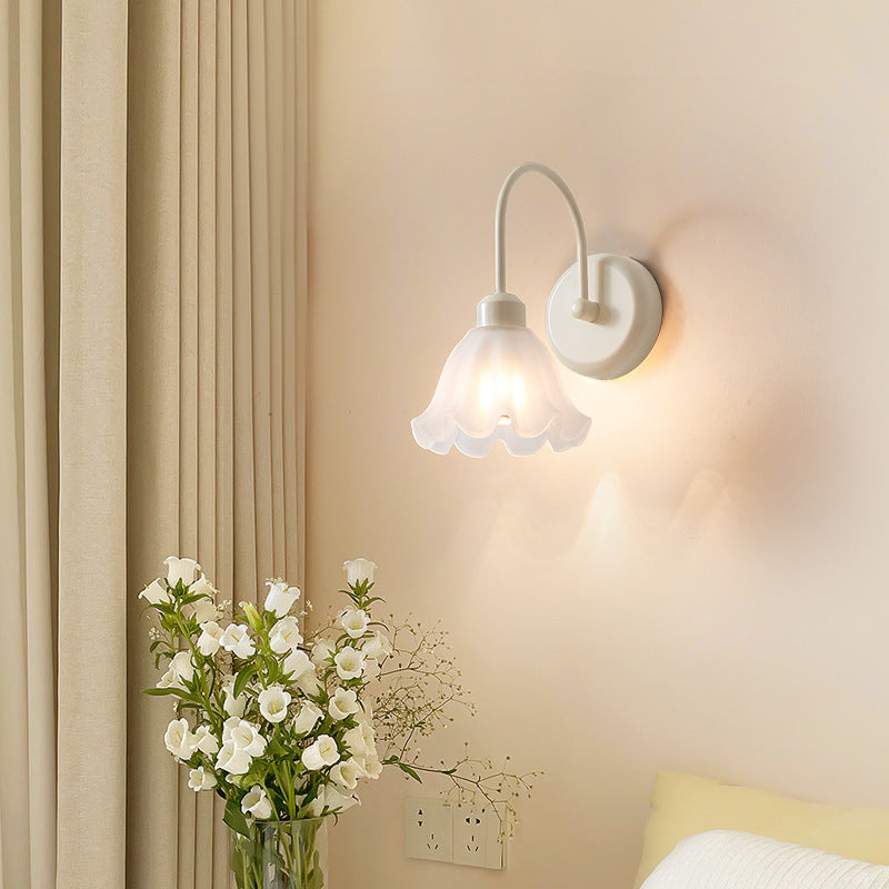French Iron Flower Glass 1-Light Wall Sconce Lamp
