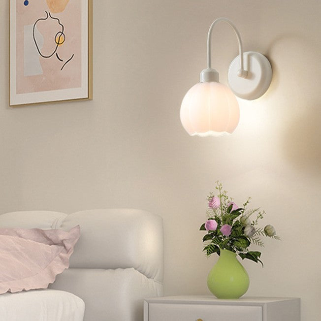 French Iron Flower Glass 1-Light Wall Sconce Lamp