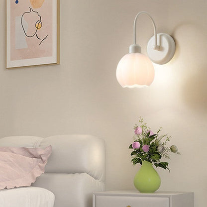 French Iron Flower Glass 1-Light Wall Sconce Lamp