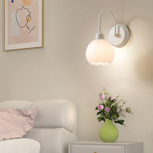 French Iron Flower Glass 1-Light Wall Sconce Lamp