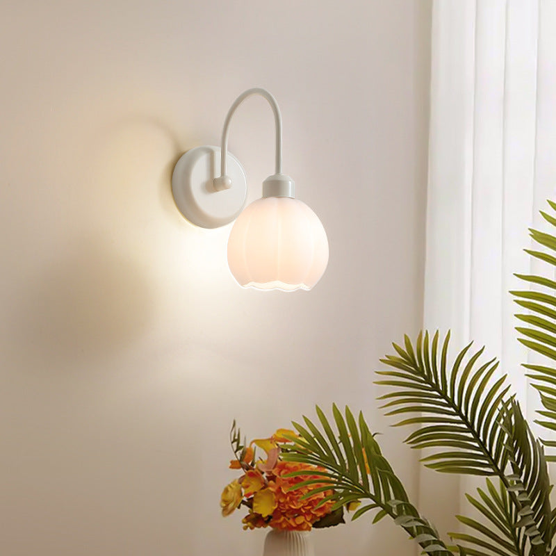 French Iron Flower Glass 1-Light Wall Sconce Lamp