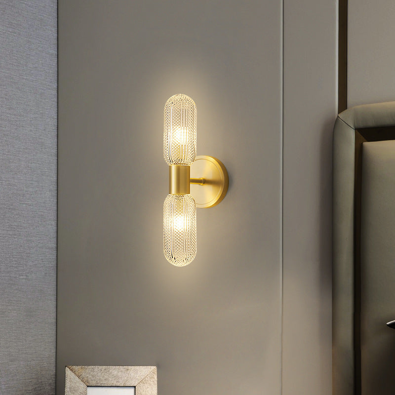Luxury Full Copper Glass Column 2-Light Wall Sconce Lamp