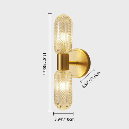 Luxury Full Copper Glass Column 2-Light Wall Sconce Lamp