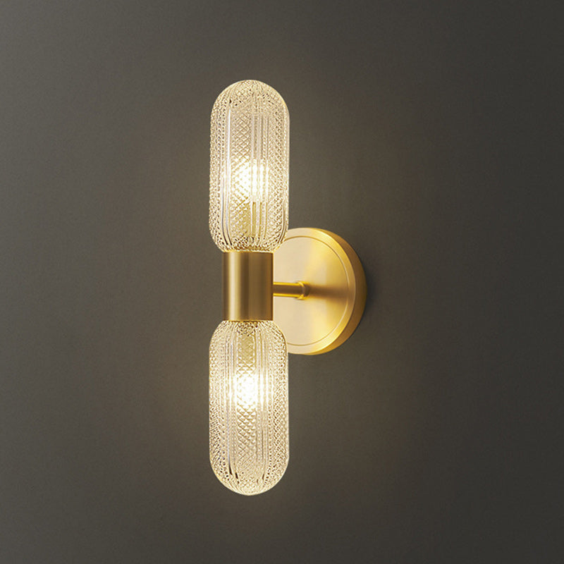Luxury Full Copper Glass Column 2-Light Wall Sconce Lamp