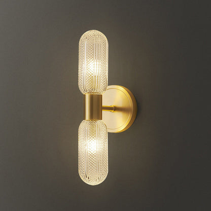 Luxury Full Copper Glass Column 2-Light Wall Sconce Lamp