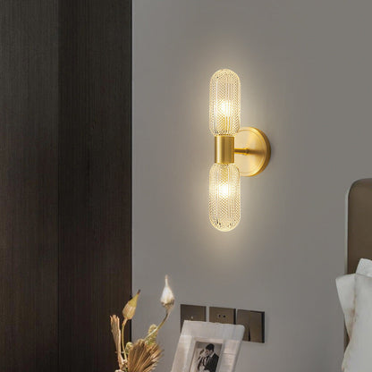 Luxury Full Copper Glass Column 2-Light Wall Sconce Lamp