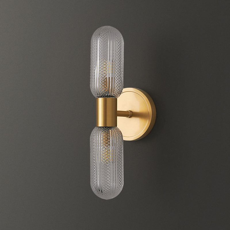 Luxury Full Copper Glass Column 2-Light Wall Sconce Lamp