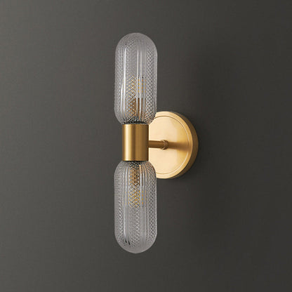 Luxury Full Copper Glass Column 2-Light Wall Sconce Lamp