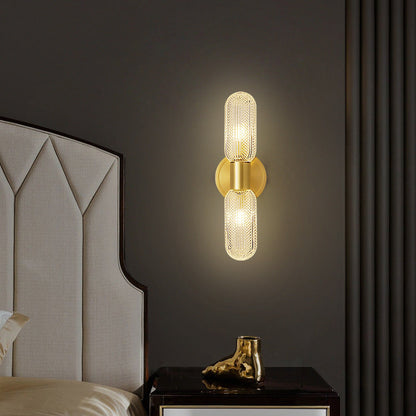 Luxury Full Copper Glass Column 2-Light Wall Sconce Lamp