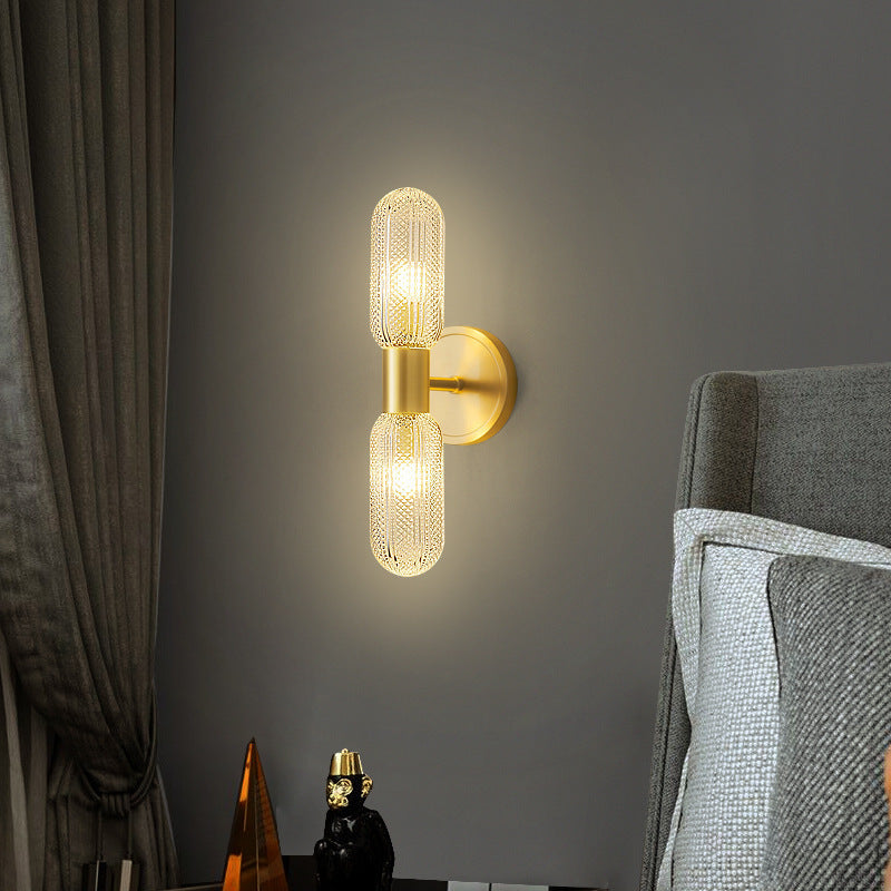 Luxury Full Copper Glass Column 2-Light Wall Sconce Lamp
