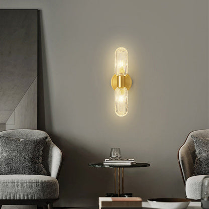 Luxury Full Copper Glass Column 2-Light Wall Sconce Lamp