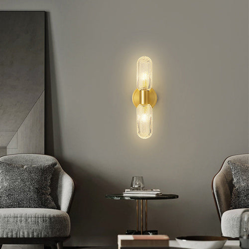 Luxury Full Copper Glass Column 2-Light Wall Sconce Lamp