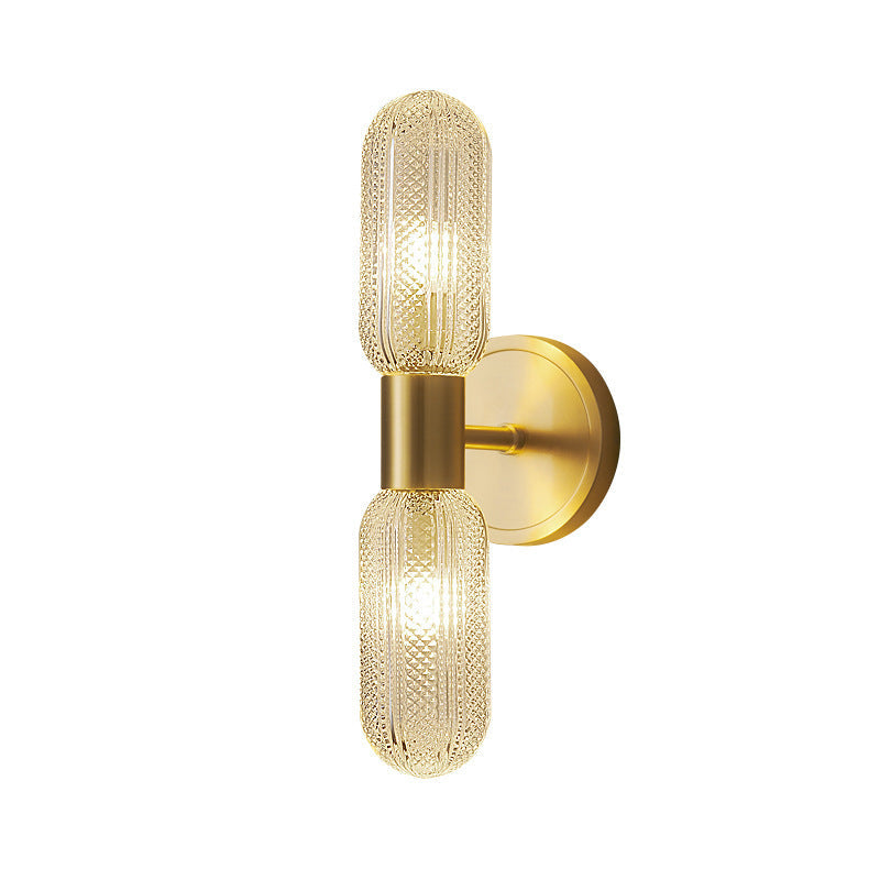 Luxury Full Copper Glass Column 2-Light Wall Sconce Lamp