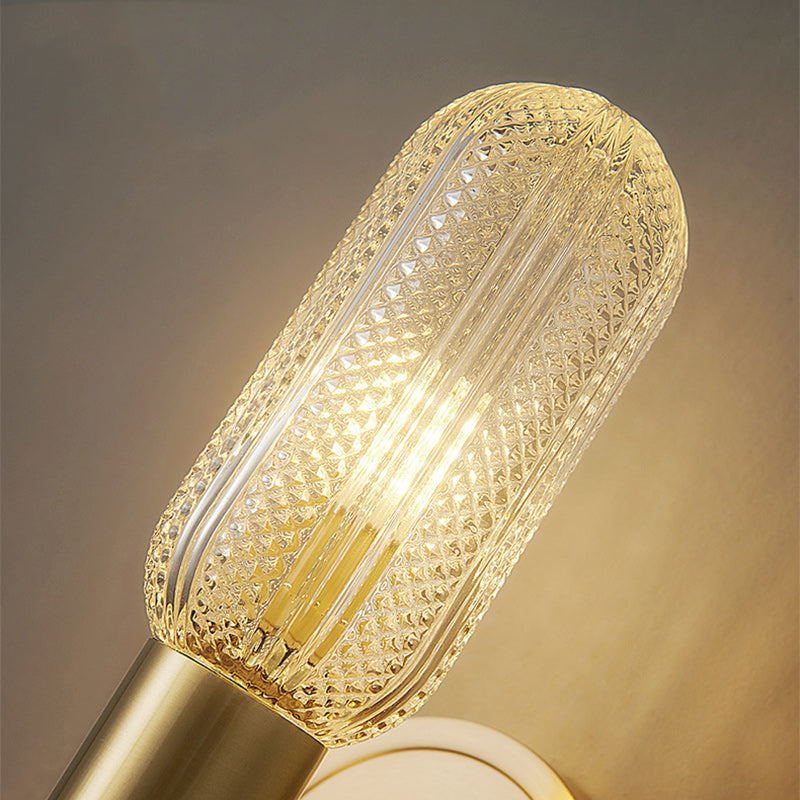 Luxury Full Copper Glass Column 2-Light Wall Sconce Lamp