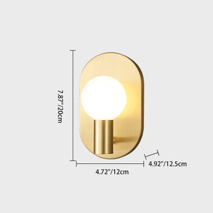Luxury Full Copper Glass Oval 1-Light Wall Sconce Lamp