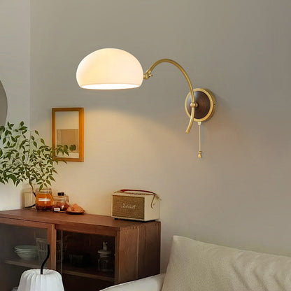 Brass Ash Wood Ceramic Round Shade 1-Light Wall Sconce Lamp