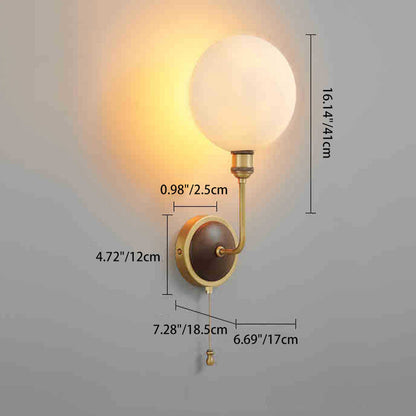 Brass Ash Wood Ceramic Round Shade 1-Light Wall Sconce Lamp