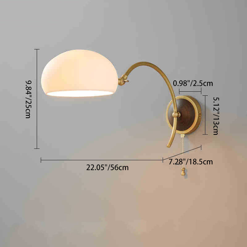 Brass Ash Wood Ceramic Round Shade 1-Light Wall Sconce Lamp