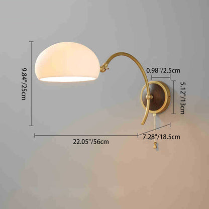 Brass Ash Wood Ceramic Round Shade 1-Light Wall Sconce Lamp