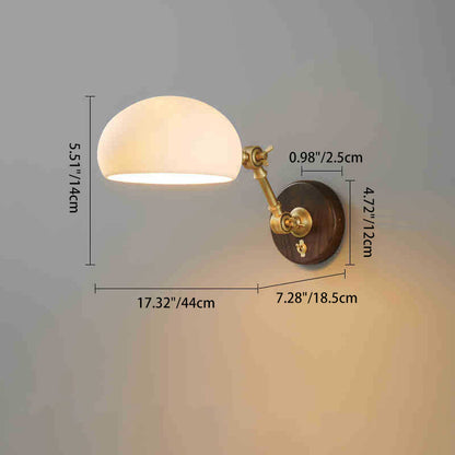 Brass Ash Wood Ceramic Round Shade 1-Light Wall Sconce Lamp