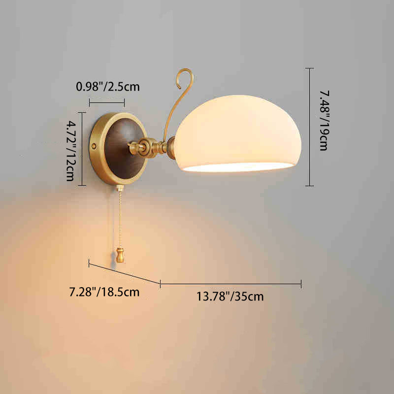 Brass Ash Wood Ceramic Round Shade 1-Light Wall Sconce Lamp