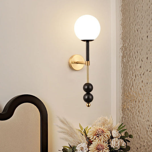 French Glass Ball Shade Hardware 1-Light Wall Sconce Lamp