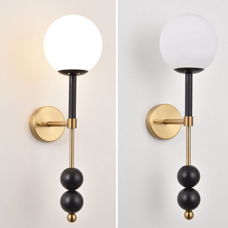 French Glass Ball Shade Hardware 1-Light Wall Sconce Lamp