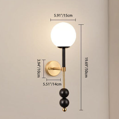French Glass Ball Shade Hardware 1-Light Wall Sconce Lamp