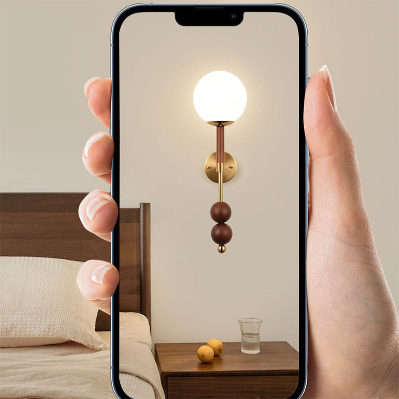 French Glass Ball Shade Hardware 1-Light Wall Sconce Lamp