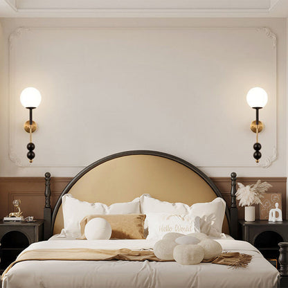 French Glass Ball Shade Hardware 1-Light Wall Sconce Lamp
