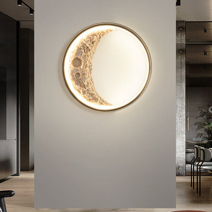 Creative Moon Hardware Resin Round LED Wall Sconce Lamp