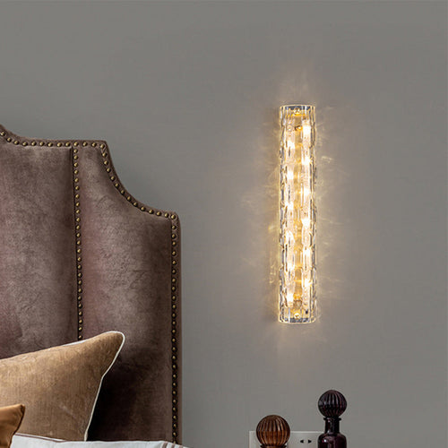 Luxury Brass Crystal Column LED Wall Sconce Lamp