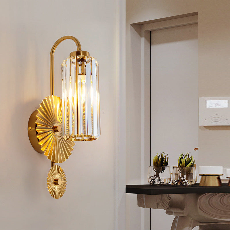 French Crystal Cylinder Shade 1-Light Wall Sconce Lamp