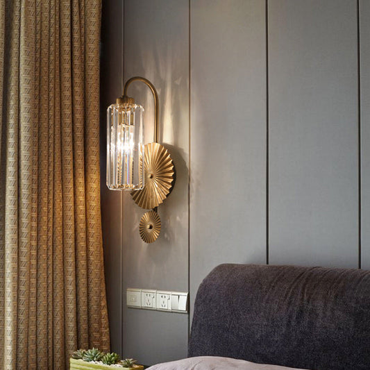 French Crystal Cylinder Shade 1-Light Wall Sconce Lamp