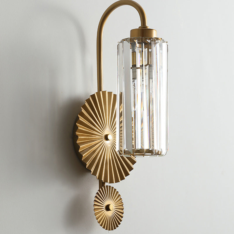 French Crystal Cylinder Shade 1-Light Wall Sconce Lamp